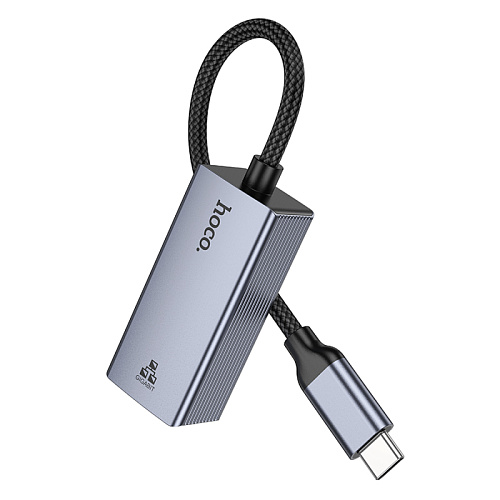 Type-C интернет адаптер , сетевой стандарт: 10/100/1000Mbps, UA37, HOCO, серый