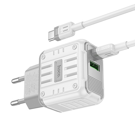 Сетевое зарядное устройство, 1 PD 20W + 1 USB 3.0 QC (C135A), HOCO, Type-C to Type-C, белый