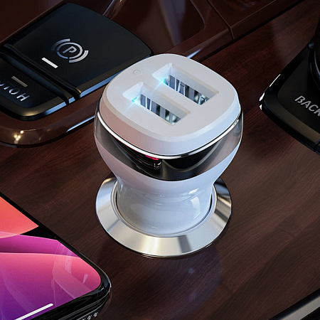 Автомобильное зарядное устройство, 2 USB 2.4A (Z40), usb cable micro, HOCO, белый