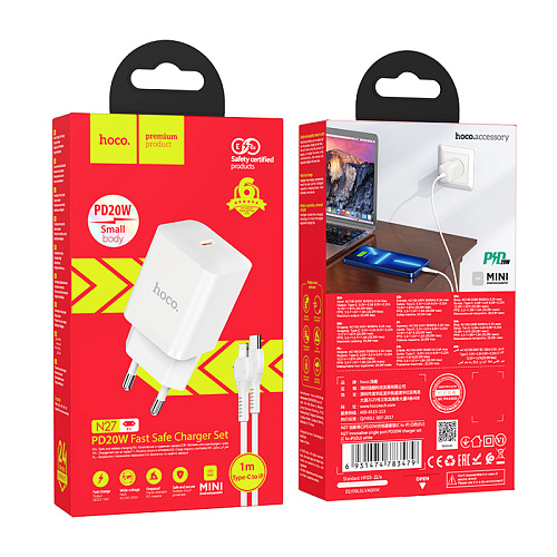 Сетевое зарядное устройство, 1 PD 20W (N27), HOCO, Type-C to Lightning, белый