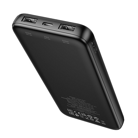Универсальный Доп. Аккумулятор 10000mAh, J128, HOCO, выход: 2 USB (5V/2A), черный