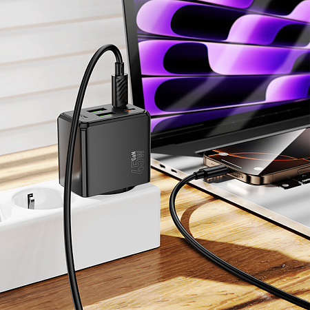 Сетевое зарядное устройство, 2 USB 3.0 QC+2 PD 45W (CS18A), HOCO, черный