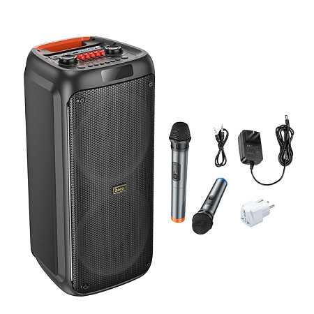 Колонка HA7, +2 беспроводных микрофона, Leader wireless dual-mic outdoor BT speaker, HOCO, черная