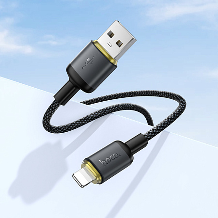 USB дата кабель Lightning, HOCO, X128, 1 метр, ток до 2.4A, цвет черный