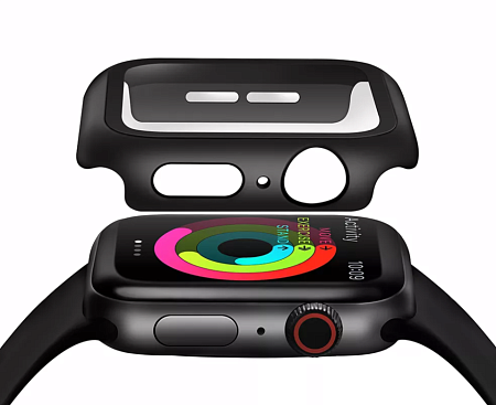 Защитное стекло на Apple Watch, 45mm, черное с силиконовым чехлом