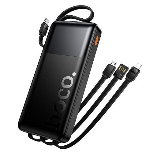 Универсальный Доп. Аккумулятор 10000mAh, J156, HOCO, выход: 1 USB, 1 PD (20W), кабель: Type-C, Lightning, Micro, черный