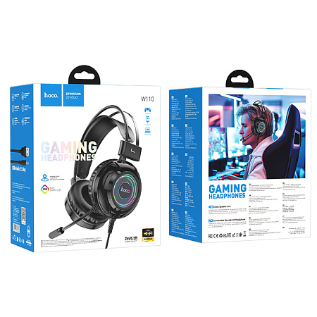 Проводные наушники W110, HOCO, игровые с микрофоном, черный