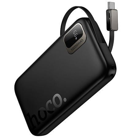 Универсальный Доп. Аккумулятор 10000mAh, Q51, HOCO, выход 1 PD (20W), кабель-рулетка Type-C, черный