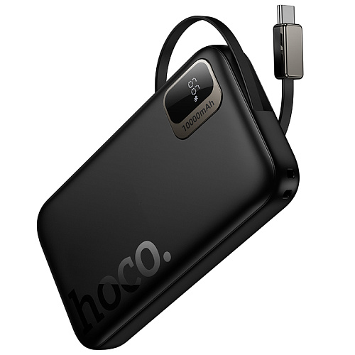 Универсальный Доп. Аккумулятор 10000mAh, Q51, HOCO, выход 1 PD (20W), кабель-рулетка Type-C, черный