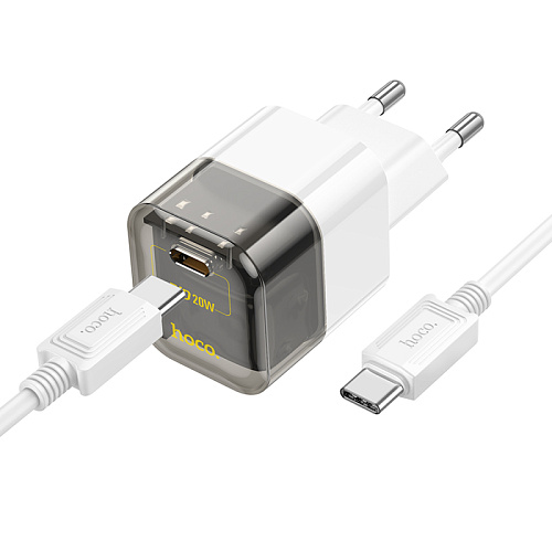 Сетевое зарядное устройство, 1 PD 20W (C125A), HOCO, Type-C to Type-C, прозрачный с черным