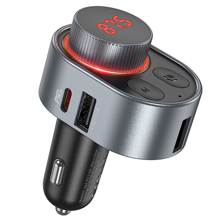 Bluetooth FM модулятор, E72, HOCO, 1 PD 30W+1 USB 3.1A+1 USB 5V/0,5A (для USB накопителя), серый