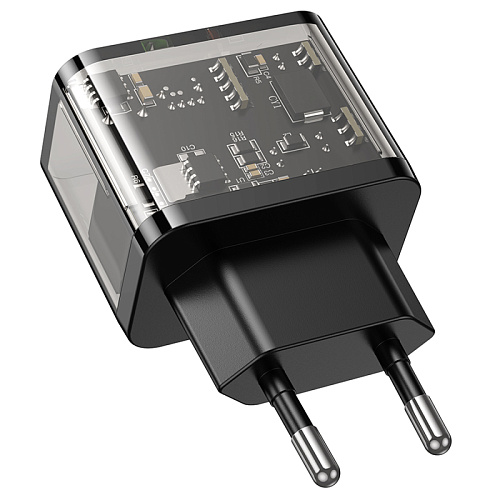 Сетевое зарядное устройство, 1 PD 20W + 1 USB 3.0 QC (N34), HOCO, прозрачный черный