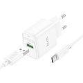 Сетевое зарядное устройство, 1 USB 3.0 QC (C140A), HOCO, Type-C, белый
