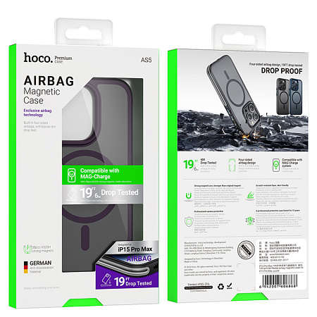 Чехол для iPhone 15 Pro, PC+TPU, Магнитный (MagSafe), AS5, HOCO, пурпурный