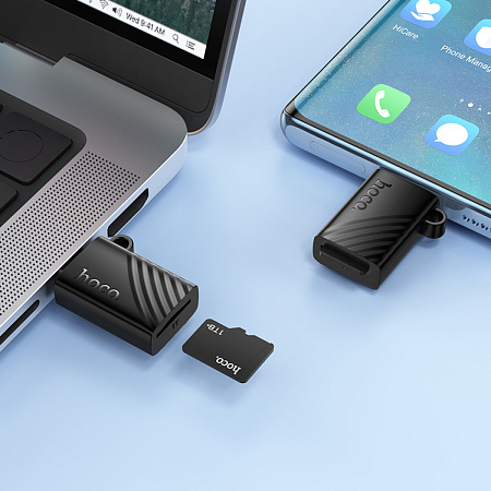 Картридер Type-C, HB53, HOCO, поддержка microSD карт, черный