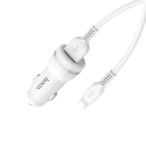 Автомобильное зарядное устройство, 2 USB 2.4A (Z27), usb cable lightning, HOCO, белый