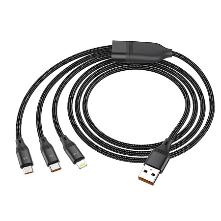 USB дата кабель Lightning+Micro+Type-C, HOCO, U104, Fast Charge, черный