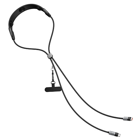 Кабель Type-C на Type-C, HOCO, U145, с шнурком на шею для телефона, 100W, черный