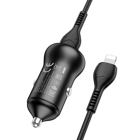 Автомобильное зарядное устройство, 1 USB QC3.0+1 PD 30W (NZ5), HOCO, кабель Type-C to Lightning, черный