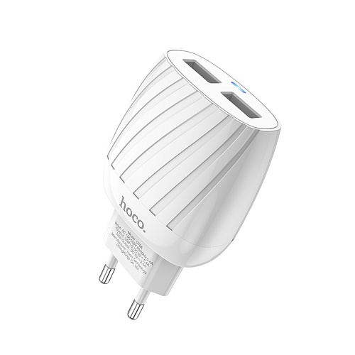 Сетевое зарядное устройство, 2 USB 2.4A (C78A), HOCO, белый