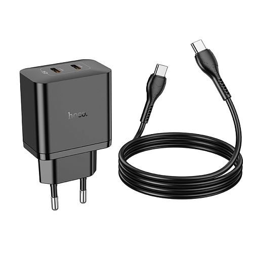 Сетевое зарядное устройство, 2 PD 45W (N35), HOCO, Type-C to Type-C, черный