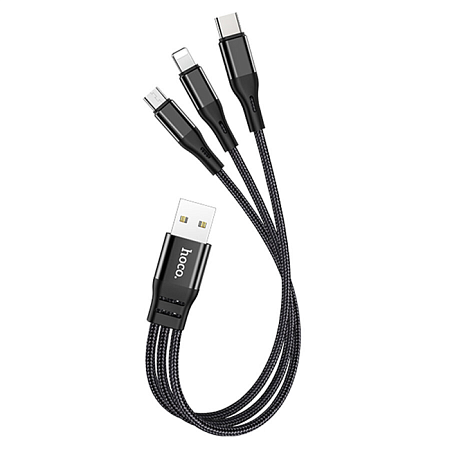 USB дата кабель Lightning+Micro+Type-C, X47, HOCO, черный