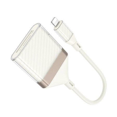 Картридер 2 в 1, Lightning, UA40, HOCO, поддержка TF/SD карт, с проводом, белый