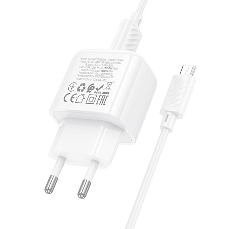Сетевое зарядное устройство, 1 USB 3.0 QC (CS52A), HOCO, Micro, белый
