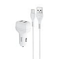 Автомобильное зарядное устройство, 2 USB 2.4A (Z36), usb cable Type-C, HOCO, белый