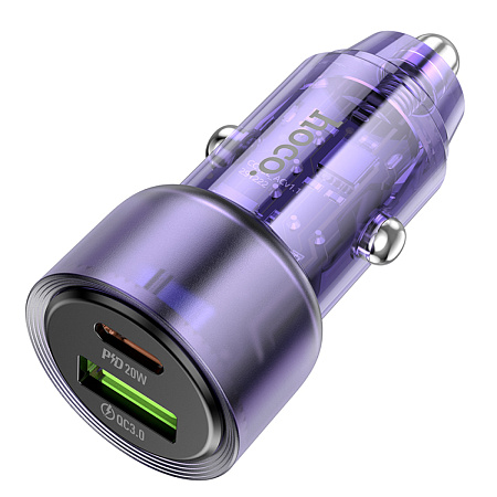 Автомобильное зарядное устройство, 1 USB 18W, 1 PD 20W (Z52), HOCO, фиолетовый