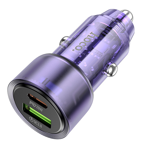 Автомобильное зарядное устройство, 1 USB 18W, 1 PD 20W (Z52), HOCO, фиолетовый