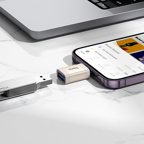 Переходник OTG Lightning на USB, UA31A, HOCO, серый
