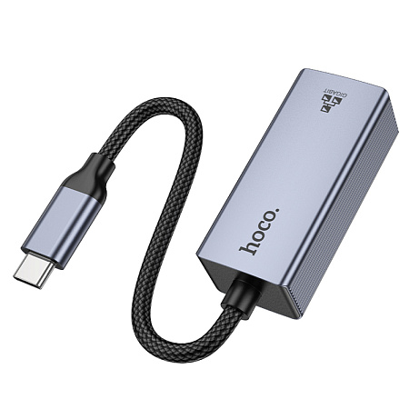 Type-C интернет адаптер , сетевой стандарт: 10/100/1000Mbps, UA37, HOCO, серый