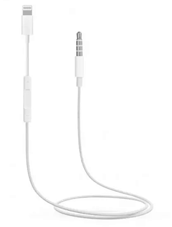 AUX Audio кабель 3,5 мм на Lightning+кнопки регулировки громкости, белый