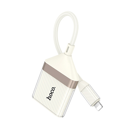 Картридер 2 в 1, Lightning, UA40, HOCO, поддержка TF/SD карт, с проводом, белый