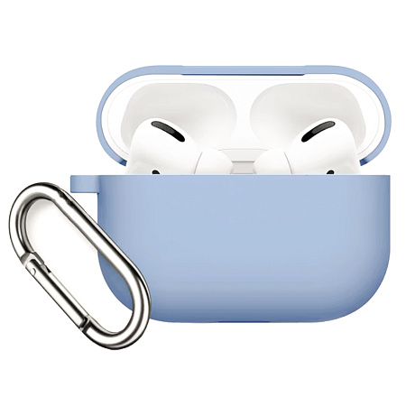 Чехол силиконовый для Airpods Pro/Pro 2, X-CASE, светло-голубой с карабином