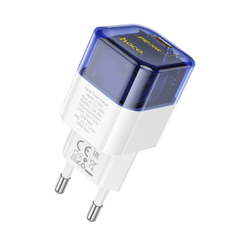 Сетевое зарядное устройство, 1 PD 20W (C125A), HOCO, прозрачный с синим