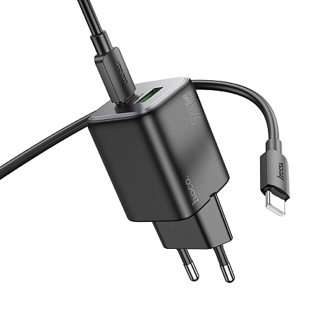 Сетевое зарядное устройство, 1 PD 20W + 1 USB 3.0 QC (N41), HOCO, Type-C to Type-C, черный