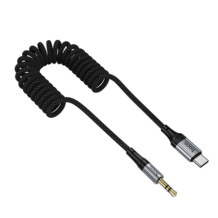 AUX Audio кабель 3,5 мм на Type-C, UPA33B, HOCO, витой, длина 1,5 метр, черный