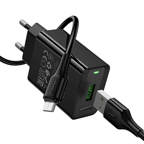 Сетевое зарядное устройство, 1 USB 3.0 QC (CS92A), HOCO, Micro, черный