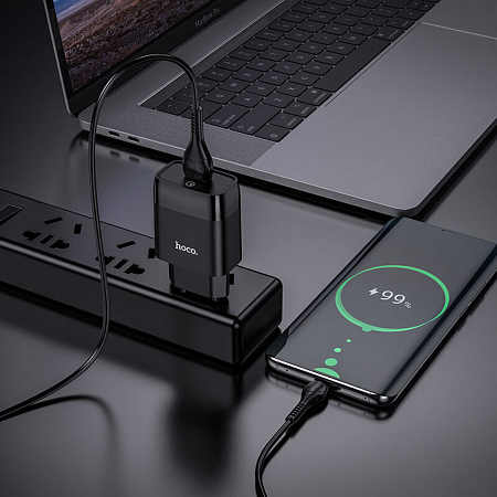 Сетевое зарядное устройство, 1 USB 3.0A (C72Q), HOCO, Micro, черный