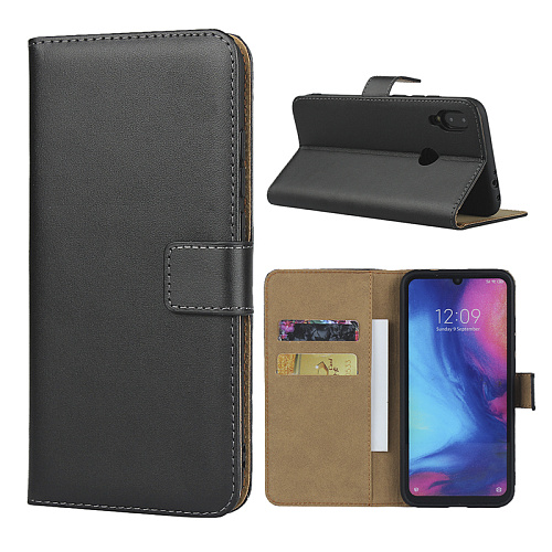 Чехол-книжка для Xiaomi Redmi Note 7/Note 7 Pro, боковой с хлястиком, черный