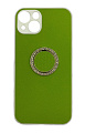 Чехол силиконовый для iPhone 13 (6.1), текстурный с подставкой кольцом на палец со стразами, X-CASE, салатовый