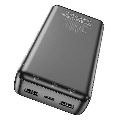 Универсальный Доп. Аккумулятор 20000mAh, J100A, HOCO, выход: 2 USB (5V/2A), черный