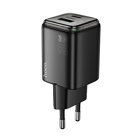 Сетевое зарядное устройство, 1 USB 3.0 QC+1 PD 20W (N52), HOCO, черный