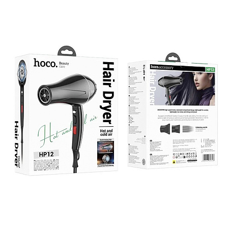 Фен для волос, HP12, HOCO, 1450Вт, 2 насадки, черный