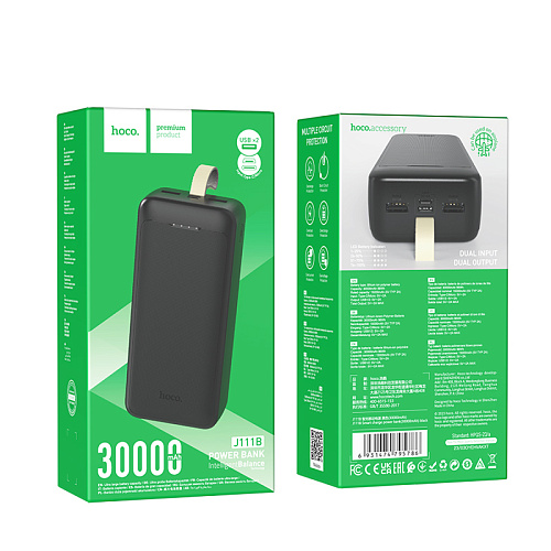 Универсальный Доп. Аккумулятор 30000mAh, J111B, HOCO, выход: 2 USB: 5V/2, черный