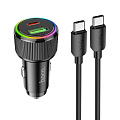 Автомобильное зарядное устройство, 1 USB QC3.0 18W, 1 PD 20W (NZ14A), HOCO, кабель Type-С to Type-С, черный