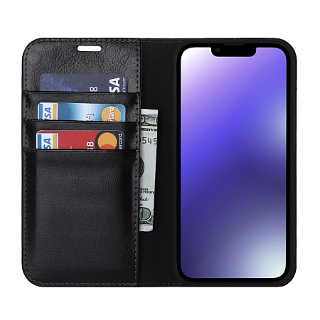 Чехол-книжка для iPhone 14 Plus, боковой, экокожа, черный