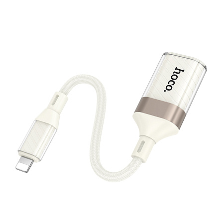 Переходник OTG Lightning, Lightning (папа) на USB 2.0 (мама), UA39, HOCO, белый